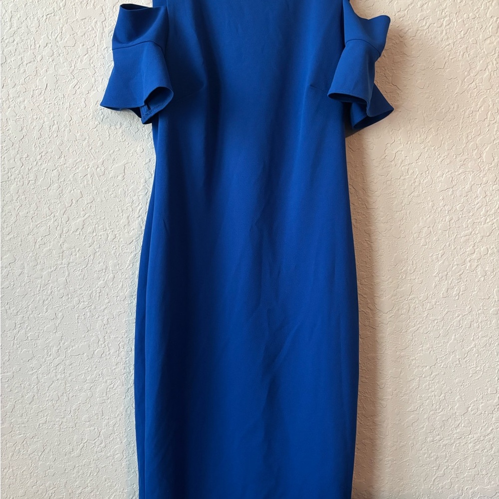 Calvin Klein Elegant Blue Ruffle Sleeve Dress
